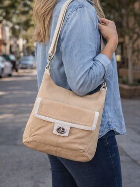 Coach Beige Shoulder Bag with White Trim